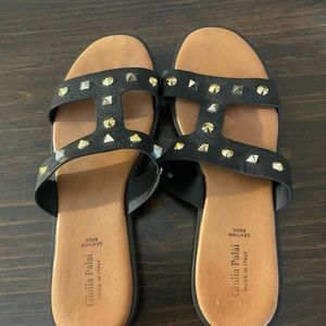 Giulia Palai Black Studded Leather Slide Sandal Size 9